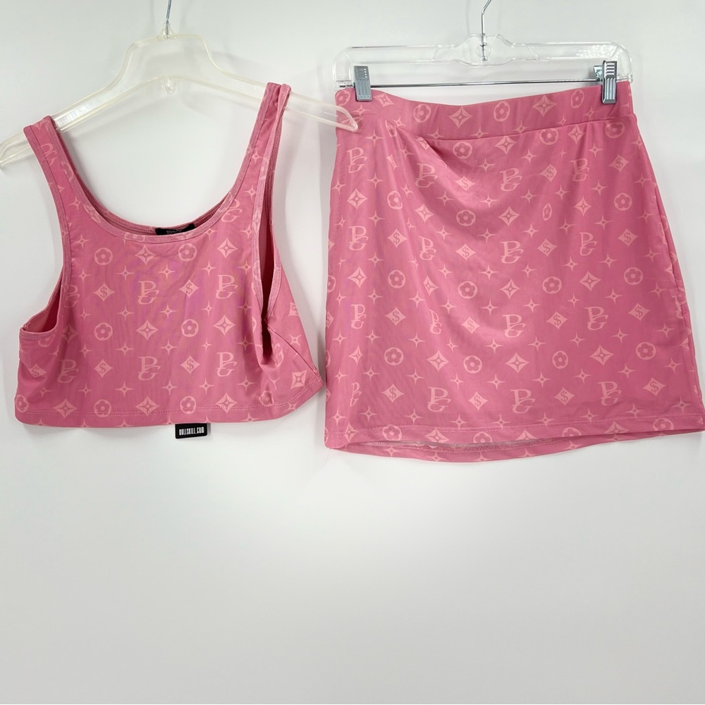 Dolls kill monogram crop top tank mini skirt set new large - Picture 5 of 13